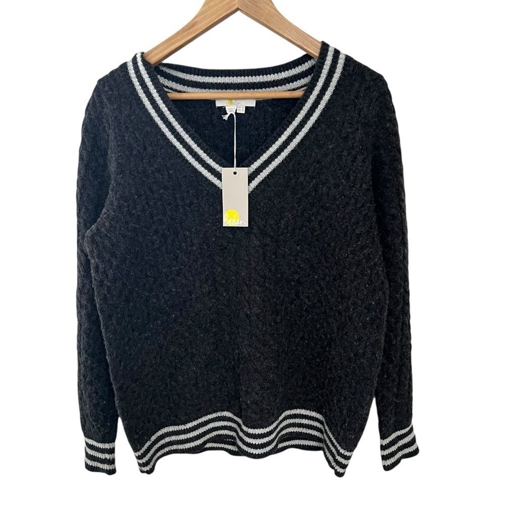 Boden NWT Women’s Gray Silver V Neck Knit Sweater US 10 Wool Blend Preppy
